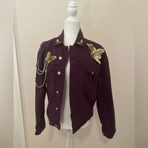 Vtg Emporio Gitano Purple Denim Jacket Sz S Sequin Embellished Butterfly Y2K 90s